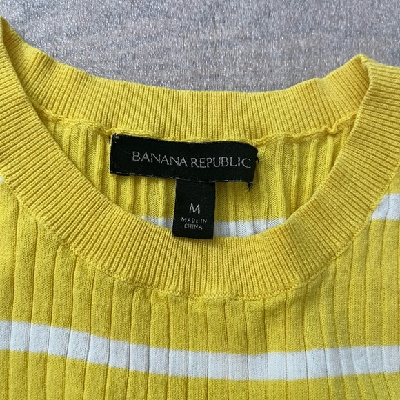 [M]Banana Republic Knit Stripe Sleeveless Dress Yellow White Side Slit - Picture 5 of 8